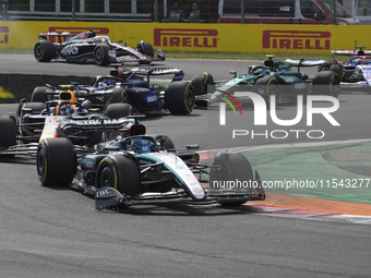 George Russell of the UK drives the (63) Mercedes-AMG Petronas F1 Team F1 W15 E Performance Mercedes during the race of the Formula 1 Pirell...