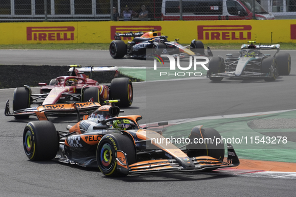 Lando Norris of the UK drives the (4) McLaren F1 Team MCL38 Mercedes during the race of the Formula 1 Pirelli Gran Premio d'Italia 2024 in M...