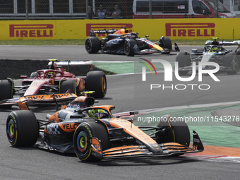 Lando Norris of the UK drives the (4) McLaren F1 Team MCL38 Mercedes during the race of the Formula 1 Pirelli Gran Premio d'Italia 2024 in M...