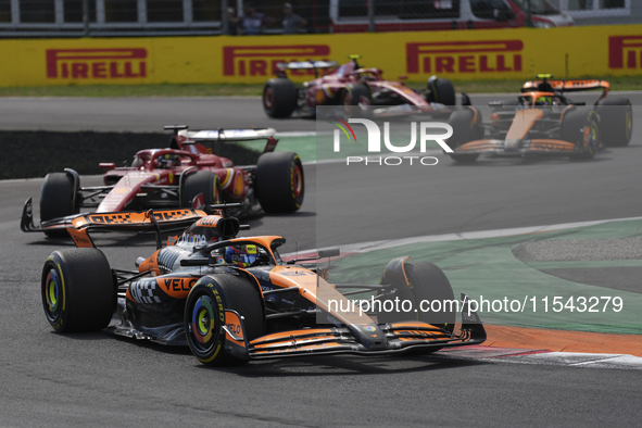 Oscar Piastri of Australia drives the (81) McLaren F1 Team MCL38 Mercedes during the race of the Formula 1 Pirelli Gran Premio d'Italia 2024...