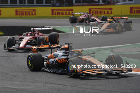 Oscar Piastri of Australia drives the (81) McLaren F1 Team MCL38 Mercedes during the race of the Formula 1 Pirelli Gran Premio d'Italia 2024...