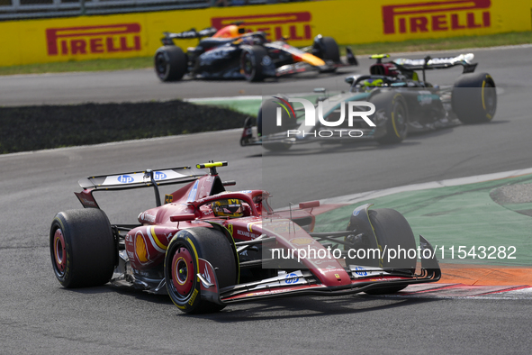 Carlos Sainz Jr. of Spain drives the (55) Scuderia Ferrari SF-24 Ferrari during the race of the Formula 1 Pirelli Gran Premio d'Italia 2024...