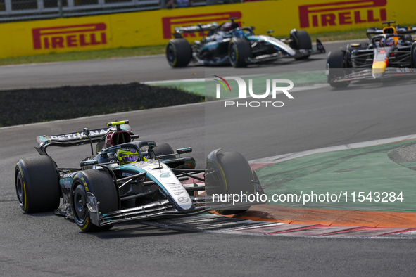 Lewis Hamilton of the UK drives the (44) Mercedes-AMG Petronas F1 Team F1 W15 E Performance Mercedes during the race of the Formula 1 Pirell...