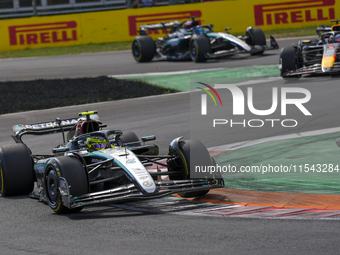 Lewis Hamilton of the UK drives the (44) Mercedes-AMG Petronas F1 Team F1 W15 E Performance Mercedes during the race of the Formula 1 Pirell...