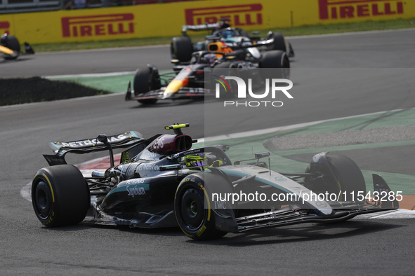 Lewis Hamilton of the UK drives the (44) Mercedes-AMG Petronas F1 Team F1 W15 E Performance Mercedes during the race of the Formula 1 Pirell...