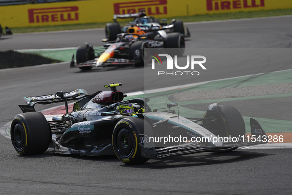 Lewis Hamilton of the UK drives the (44) Mercedes-AMG Petronas F1 Team F1 W15 E Performance Mercedes during the race of the Formula 1 Pirell...