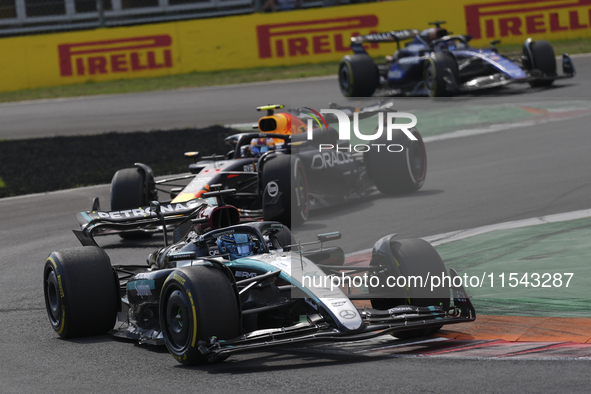 George Russell of the UK drives the (63) Mercedes-AMG Petronas F1 Team F1 W15 E Performance Mercedes during the race of the Formula 1 Pirell...