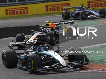 George Russell of the UK drives the (63) Mercedes-AMG Petronas F1 Team F1 W15 E Performance Mercedes during the race of the Formula 1 Pirell...