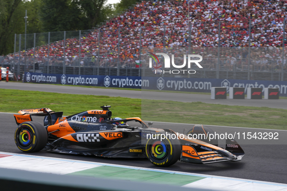 Oscar Piastri of Australia drives the (81) McLaren F1 Team MCL38 Mercedes during the race of the Formula 1 Pirelli Gran Premio d'Italia 2024...