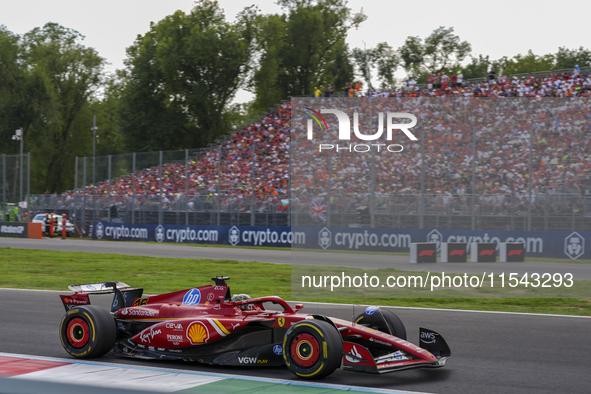 Charles Leclerc of Monaco drives the (16) Scuderia Ferrari SF-24 Ferrari during the race of the Formula 1 Pirelli Gran Premio d'Italia 2024...