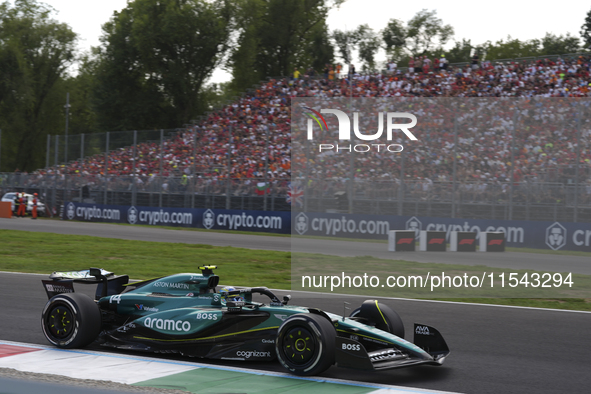 Fernando Alonso of Spain drives the (14) Aston Martin Aramco Cognizant F1 Team AMR24 Mercedes during the race of the Formula 1 Pirelli Gran...