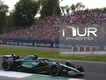 Fernando Alonso of Spain drives the (14) Aston Martin Aramco Cognizant F1 Team AMR24 Mercedes during the race of the Formula 1 Pirelli Gran...