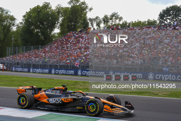 Oscar Piastri of Australia drives the (81) McLaren F1 Team MCL38 Mercedes during the race of the Formula 1 Pirelli Gran Premio d'Italia 2024...