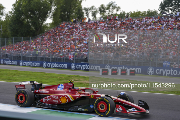 Carlos Sainz Jr. of Spain drives the (55) Scuderia Ferrari SF-24 Ferrari during the race of the Formula 1 Pirelli Gran Premio d'Italia 2024...