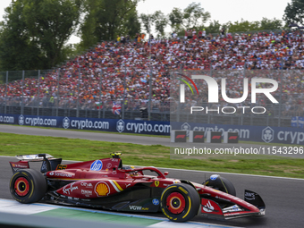 Carlos Sainz Jr. of Spain drives the (55) Scuderia Ferrari SF-24 Ferrari during the race of the Formula 1 Pirelli Gran Premio d'Italia 2024...