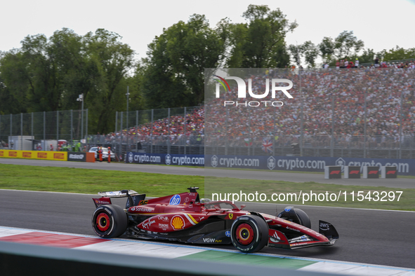 Charles Leclerc of Monaco drives the (16) Scuderia Ferrari SF-24 Ferrari during the race of the Formula 1 Pirelli Gran Premio d'Italia 2024...