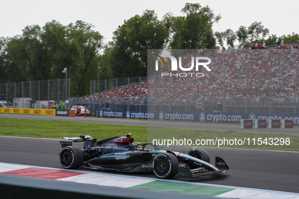 Lewis Hamilton of the UK drives the (44) Mercedes-AMG Petronas F1 Team F1 W15 E Performance Mercedes during the race of the Formula 1 Pirell...