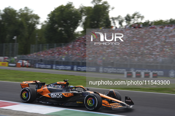 Oscar Piastri of Australia drives the (81) McLaren F1 Team MCL38 Mercedes during the race of the Formula 1 Pirelli Gran Premio d'Italia 2024...