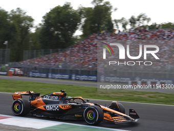 Oscar Piastri of Australia drives the (81) McLaren F1 Team MCL38 Mercedes during the race of the Formula 1 Pirelli Gran Premio d'Italia 2024...