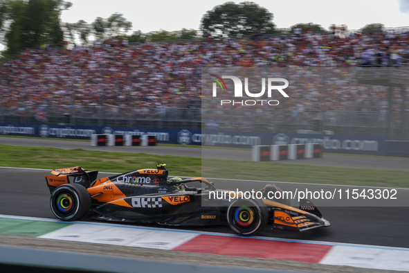 Lando Norris of the UK drives the (4) McLaren F1 Team MCL38 Mercedes during the race of the Formula 1 Pirelli Gran Premio d'Italia 2024 in M...