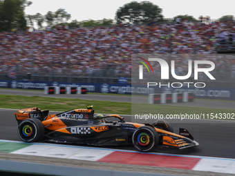 Lando Norris of the UK drives the (4) McLaren F1 Team MCL38 Mercedes during the race of the Formula 1 Pirelli Gran Premio d'Italia 2024 in M...