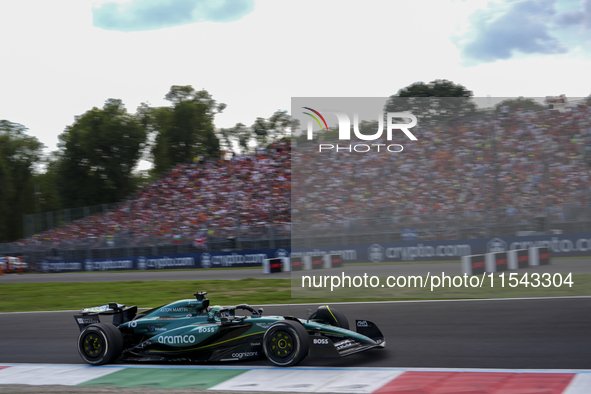 Lance Stroll of Canada drives the (18) Aston Martin Aramco Cognizant F1 Team AMR24 Mercedes during the race of the Formula 1 Pirelli Gran Pr...