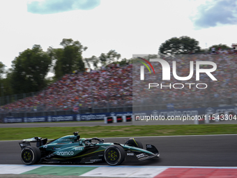 Lance Stroll of Canada drives the (18) Aston Martin Aramco Cognizant F1 Team AMR24 Mercedes during the race of the Formula 1 Pirelli Gran Pr...