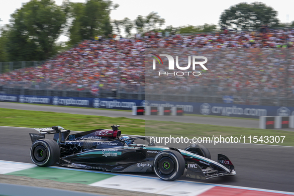 George Russell of the UK drives the (63) Mercedes-AMG Petronas F1 Team F1 W15 E Performance Mercedes during the race of the Formula 1 Pirell...