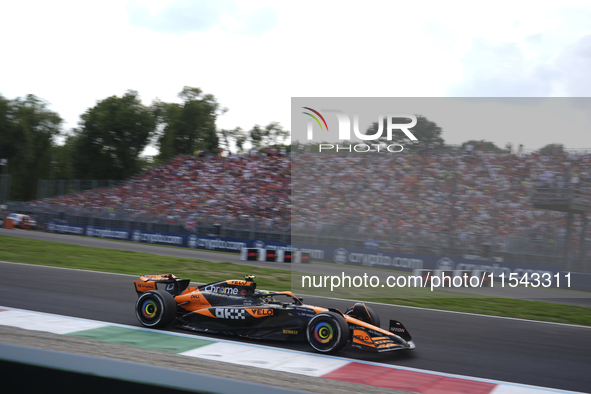 Lando Norris of the UK drives the (4) McLaren F1 Team MCL38 Mercedes during the race of the Formula 1 Pirelli Gran Premio d'Italia 2024 in M...