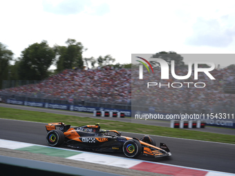 Lando Norris of the UK drives the (4) McLaren F1 Team MCL38 Mercedes during the race of the Formula 1 Pirelli Gran Premio d'Italia 2024 in M...