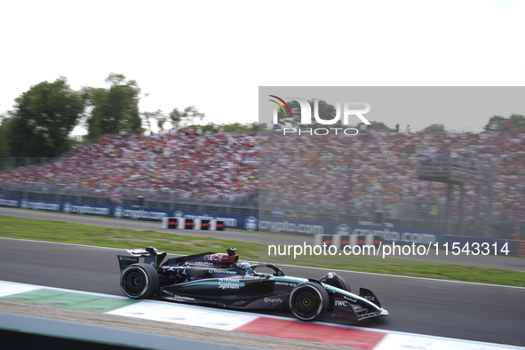 George Russell of the UK drives the (63) Mercedes-AMG Petronas F1 Team F1 W15 E Performance Mercedes during the race of the Formula 1 Pirell...