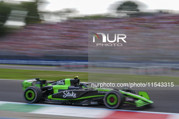 Guanyu Zhou of China drives the (24) Stake F1 Team Kick Sauber C44 Ferrari during the race of the Formula 1 Pirelli Gran Premio d'Italia 202...