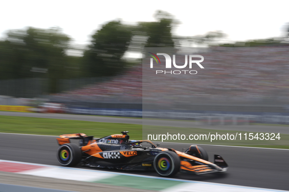 Oscar Piastri of Australia drives the (81) McLaren F1 Team MCL38 Mercedes during the race of the Formula 1 Pirelli Gran Premio d'Italia 2024...