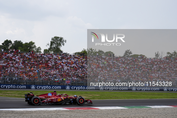 Charles Leclerc of Monaco drives the (16) Scuderia Ferrari SF-24 Ferrari during the race of the Formula 1 Pirelli Gran Premio d'Italia 2024...