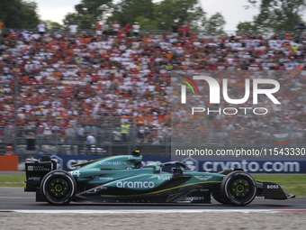 Fernando Alonso of Spain drives the (14) Aston Martin Aramco Cognizant F1 Team AMR24 Mercedes during the race of the Formula 1 Pirelli Gran...