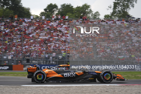 Lando Norris of the UK drives the (4) McLaren F1 Team MCL38 Mercedes during the race of the Formula 1 Pirelli Gran Premio d'Italia 2024 in M...