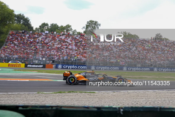 Lando Norris of the UK drives the (4) McLaren F1 Team MCL38 Mercedes during the race of the Formula 1 Pirelli Gran Premio d'Italia 2024 in M...