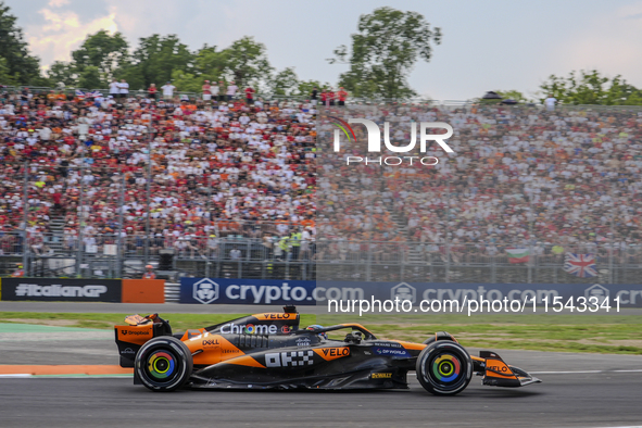 Oscar Piastri of Australia drives the (81) McLaren F1 Team MCL38 Mercedes during the race of the Formula 1 Pirelli Gran Premio d'Italia 2024...