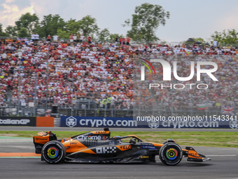 Oscar Piastri of Australia drives the (81) McLaren F1 Team MCL38 Mercedes during the race of the Formula 1 Pirelli Gran Premio d'Italia 2024...