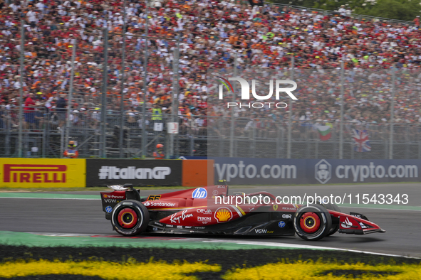 Carlos Sainz Jr. of Spain drives the (55) Scuderia Ferrari SF-24 Ferrari during the race of the Formula 1 Pirelli Gran Premio d'Italia 2024...