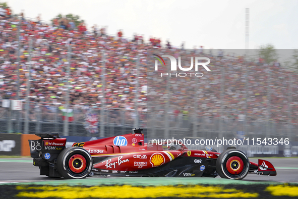 Charles Leclerc of Monaco drives the (16) Scuderia Ferrari SF-24 Ferrari during the race of the Formula 1 Pirelli Gran Premio d'Italia 2024...