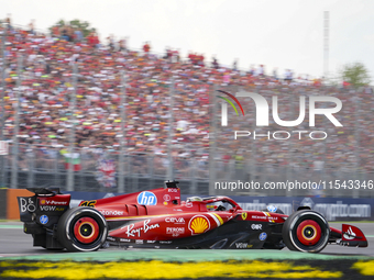 Charles Leclerc of Monaco drives the (16) Scuderia Ferrari SF-24 Ferrari during the race of the Formula 1 Pirelli Gran Premio d'Italia 2024...