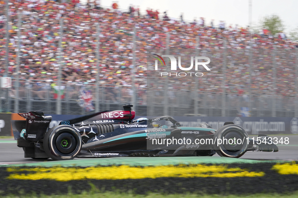 George Russell of the UK drives the (63) Mercedes-AMG Petronas F1 Team F1 W15 E Performance Mercedes during the race of the Formula 1 Pirell...