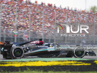 George Russell of the UK drives the (63) Mercedes-AMG Petronas F1 Team F1 W15 E Performance Mercedes during the race of the Formula 1 Pirell...