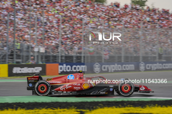 Carlos Sainz Jr. of Spain drives the (55) Scuderia Ferrari SF-24 Ferrari during the race of the Formula 1 Pirelli Gran Premio d'Italia 2024...