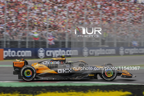 Lando Norris of the UK drives the (4) McLaren F1 Team MCL38 Mercedes during the race of the Formula 1 Pirelli Gran Premio d'Italia 2024 in M...