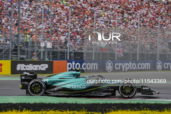 Fernando Alonso of Spain drives the (14) Aston Martin Aramco Cognizant F1 Team AMR24 Mercedes during the race of the Formula 1 Pirelli Gran...