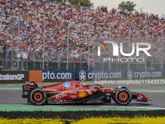 Charles Leclerc of Monaco drives the (16) Scuderia Ferrari SF-24 Ferrari during the race of the Formula 1 Pirelli Gran Premio d'Italia 2024...