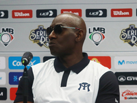 Roberto Kelly, manager of Sultanes de Monterrey, speaks at a press conference about how he will face Diablos Rojos in the Mexican Baseball L...