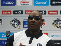 Roberto Kelly, manager of Sultanes de Monterrey, speaks at a press conference about how he will face Diablos Rojos in the Mexican Baseball L...